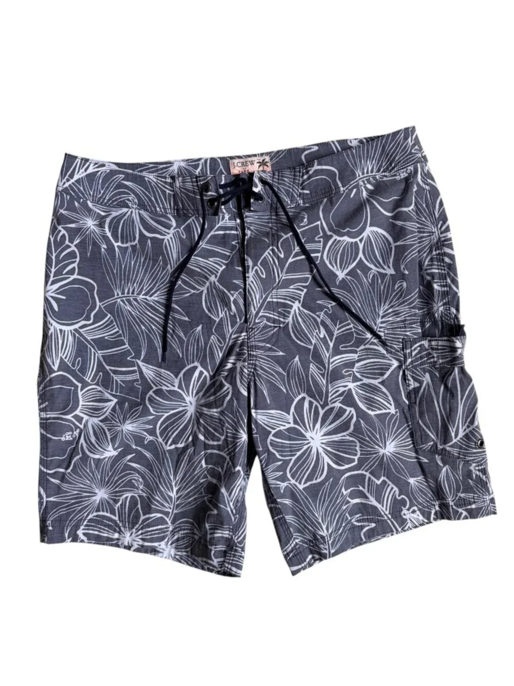 J. Crew Men's Flex Swimwear Men's Floral Swim Trunks (Grey & White) - 31